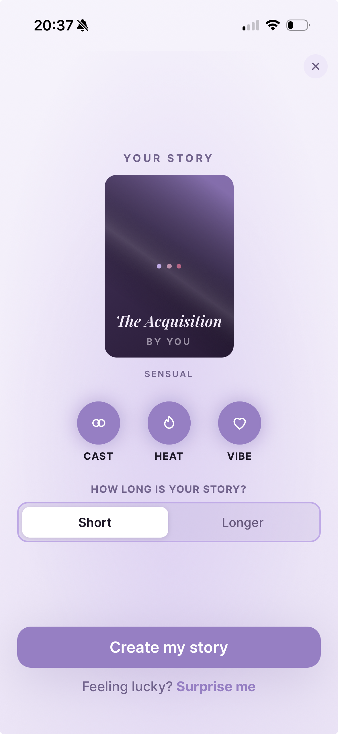 Vyenne's story builder, setting the cast, the scene and the heat